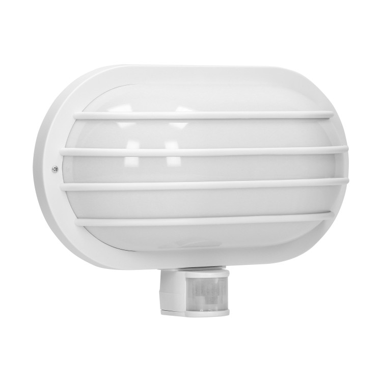 LASO, oprawa ogrodowa z czujnikiem ruchu 180st, 1x60W, E27, IP44, plastik, biała LF-2/W Virone