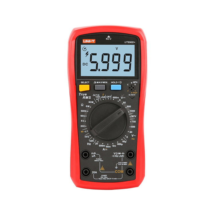 Miernik multimetr UT890D+ UT-890D+ UNI-T uniwersalny cyfrowy 6000 TrueRMS LIVE NCV prąd 20A hFe Klips z dużym wyświetlaczem LCD Profesjonalny
