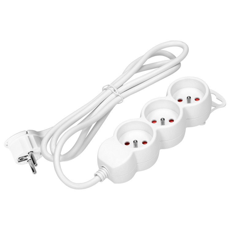 Przedłużacz 3-krotny 2P+Z, 1,5m H05VV-F 3x1,5mm2 , Imax=16A, płaska wtyczka, biały ES-4/W/1,5 Virone