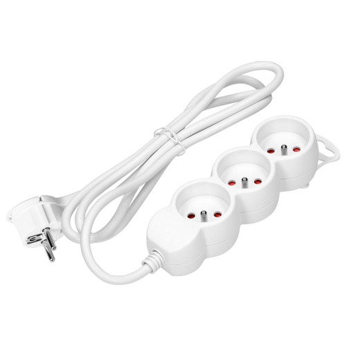 Przedłużacz 3-krotny 2P+Z, 3m H05VV-F 3x1,5mm2, Imax=16A, płaska wtyczka, biały ES-4/W/3 Virone