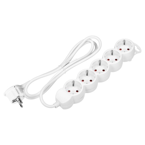 Przedłużacz 5-krotny 2P+Z (Schuko), 5m H05VV-F 3x1,5mm2, Imax=16A, płaska wtyczka, biały ES-6(GS)/W/5 Virone
