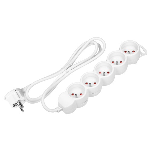 Przedłużacz 5-krotny 2P+Z, 5m H05VV-F 3x1,5mm2, Imax=16A, płaska wtyczka, biały ES-6/W/5 Virone