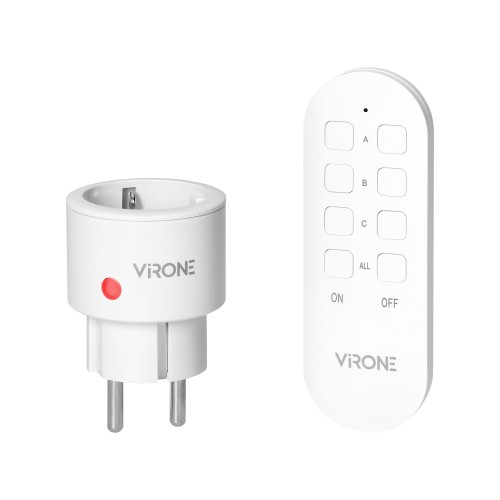 Zestaw bezprzewodowych gniazd MINI Schuko, sterowanych pilotem 1+1, 2300W RS-10(GS) Virone