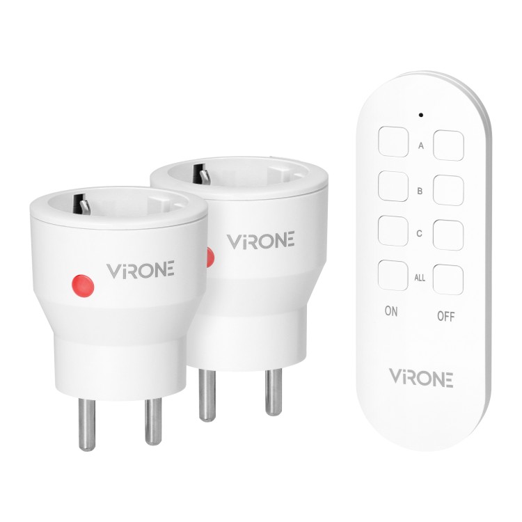 Zestaw bezprzewodowych gniazd MINI Schuko, sterowanych pilotem 2+1, 2300W RS-9(GS) Virone