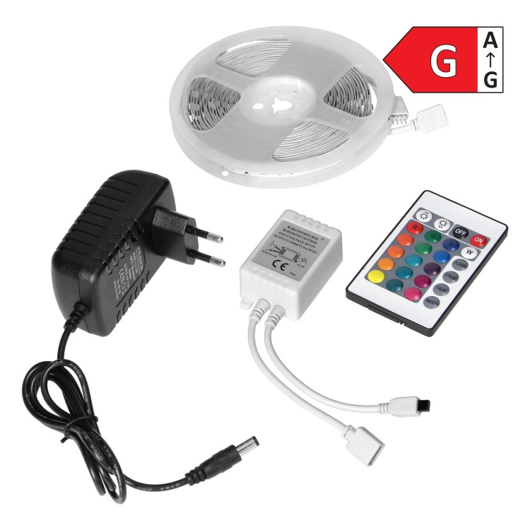 Zestaw taśma LED 12V 5050 100 30L 7.2W/m IP20 RGB 5m +Sterownik RGB +Zasilacz 12V LD-8/5M/RGB/SET Virone