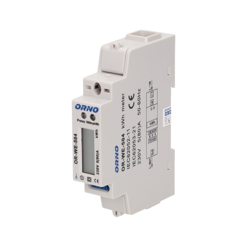 1-fazowy wskaźnik zużycia energii elektrycznej, 80A, port RS-485, 1 moduł, DIN TH-35mm OR-WE-504 ORNO