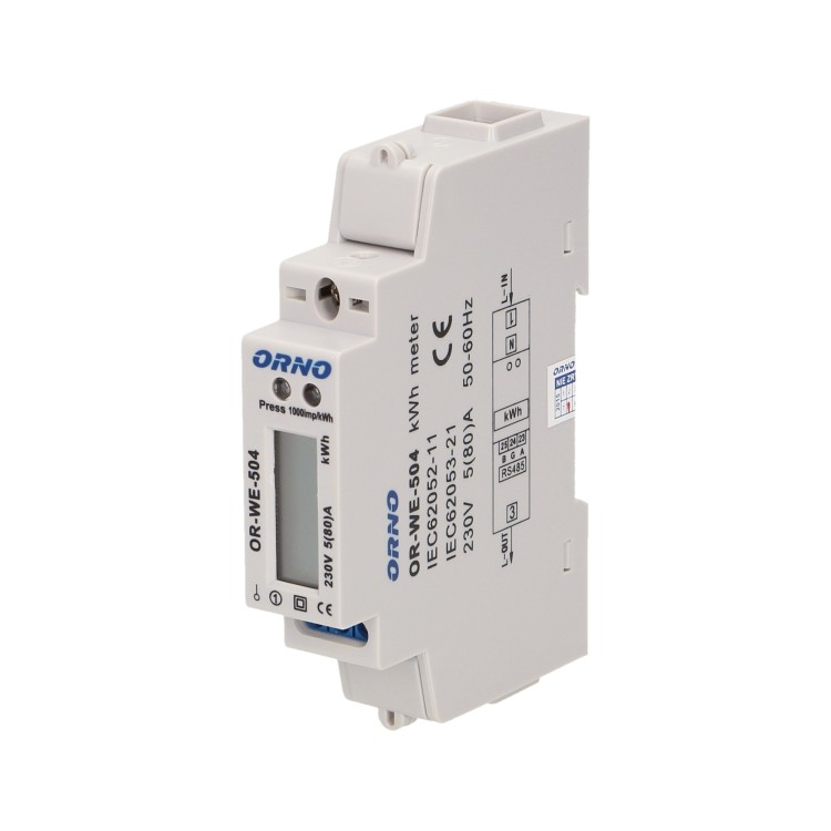 1-fazowy wskaźnik zużycia energii elektrycznej, 80A, port RS-485, 1 moduł, DIN TH-35mm OR-WE-504 ORNO