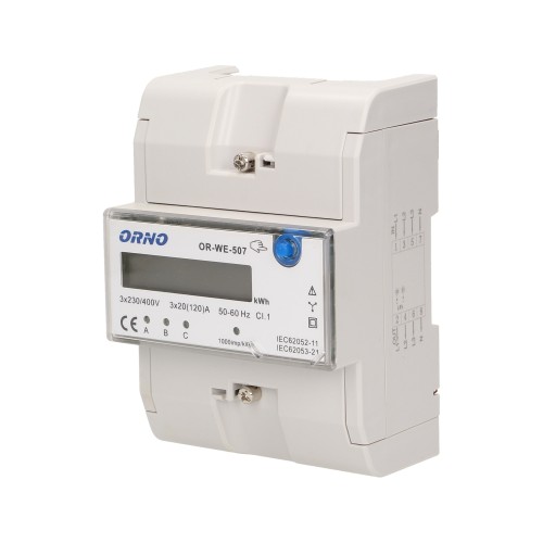 3-fazowy wskaźnik energii elektrycznej, 120A, 5 modułów, DIN TH-35mm, dodatkowy przycisk OR-WE-507 ORNO
