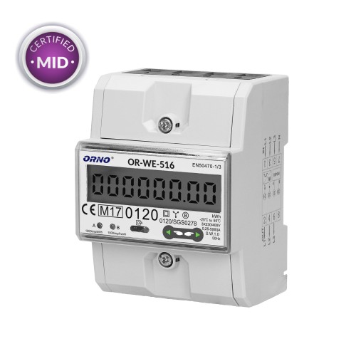 3-fazowy licznik energii elektrycznej, 80A, port RS-485, MID, 3 moduły, DIN TH-35mm OR-WE-516 ORNO