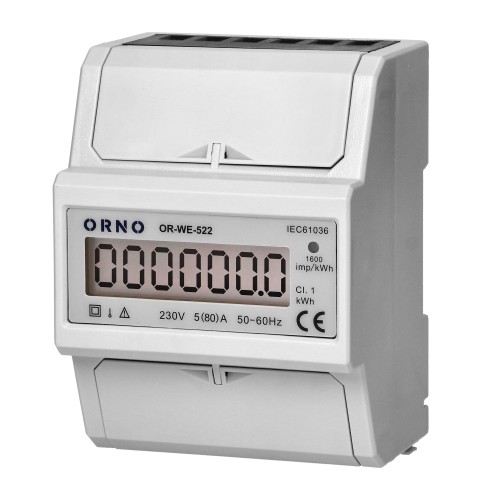 1-fazowy wskaźnik zużycia energii elektrycznej, 80A, 5 modułÓW, DIN TH-35mm OR-WE-522 ORNO