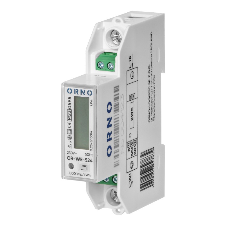 1-fazowy licznik energii elektrycznej, dwukierunkowy, 100A, MID, 1 moduł, DIN TH-35mm OR-WE-524 ORNO