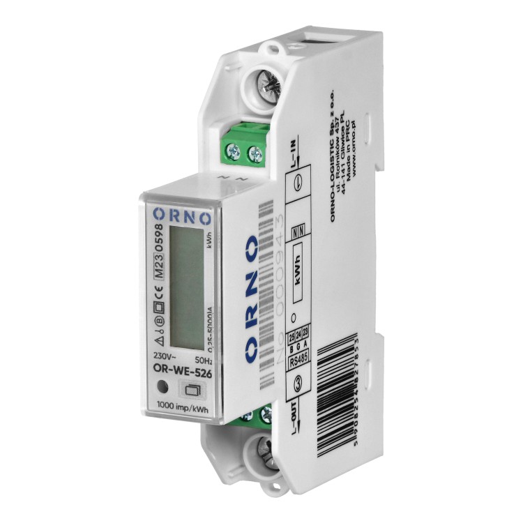 1-fazowy licznik energii elektrycznej, dwukierunkowy, wielotaryfowy, 100A, port RS-485, MID, 1 moduł, DIN TH-35mm OR-WE-526 ORNO