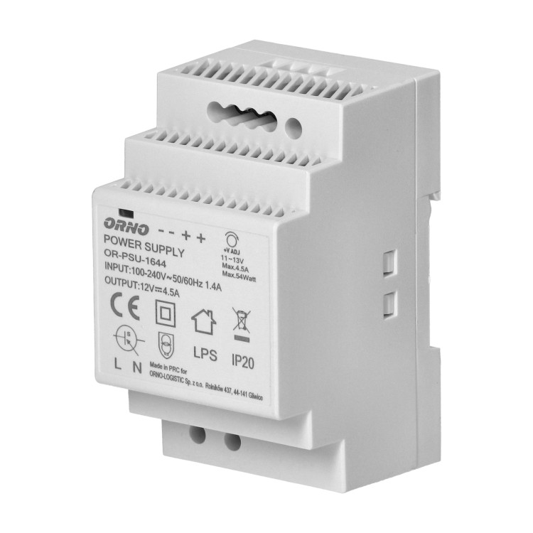 Zasilacz na szynę DIN 12VDC, 4,5A, 54W, szerokość 3 moduły OR-PSU-1644 ORNO