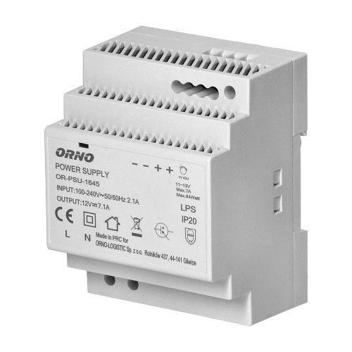Zasilacz na szynę DIN 12VDC, 7A, 84W, szerokość 4 moduły OR-PSU-1645 ORNO