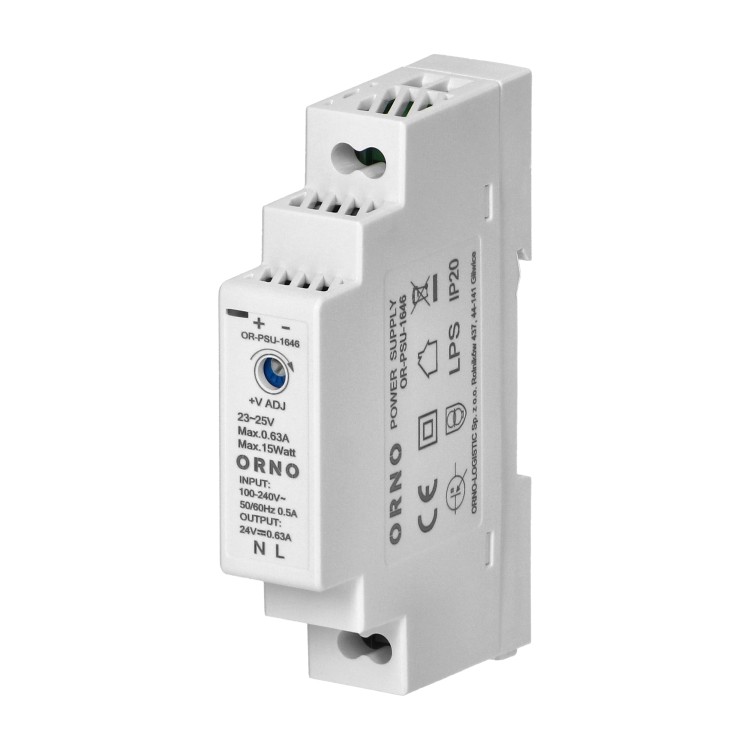 Zasilacz na szynę DIN 24VDC, 0,63A, 15W, szerokość 1 moduł OR-PSU-1646 ORNO