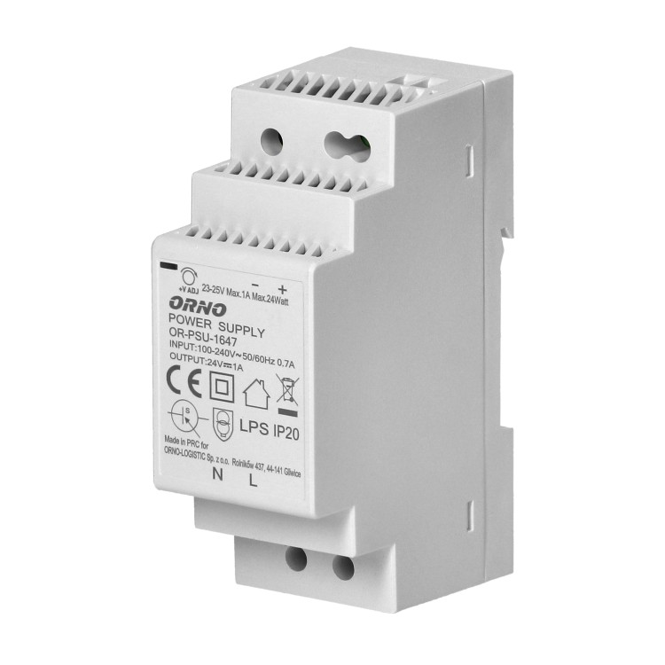 Zasilacz na szynę DIN 24VDC, 1A, 24W, szerokość 2 moduły OR-PSU-1647 ORNO