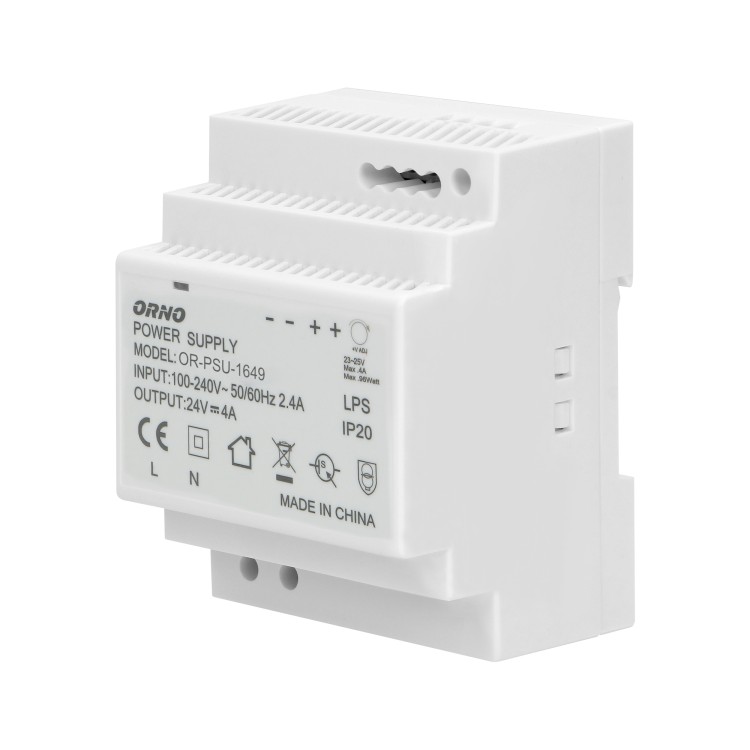 Zasilacz na szynę DIN 24VDC, 4A, 100W, szerokość 4 moduły OR-PSU-1649 ORNO
