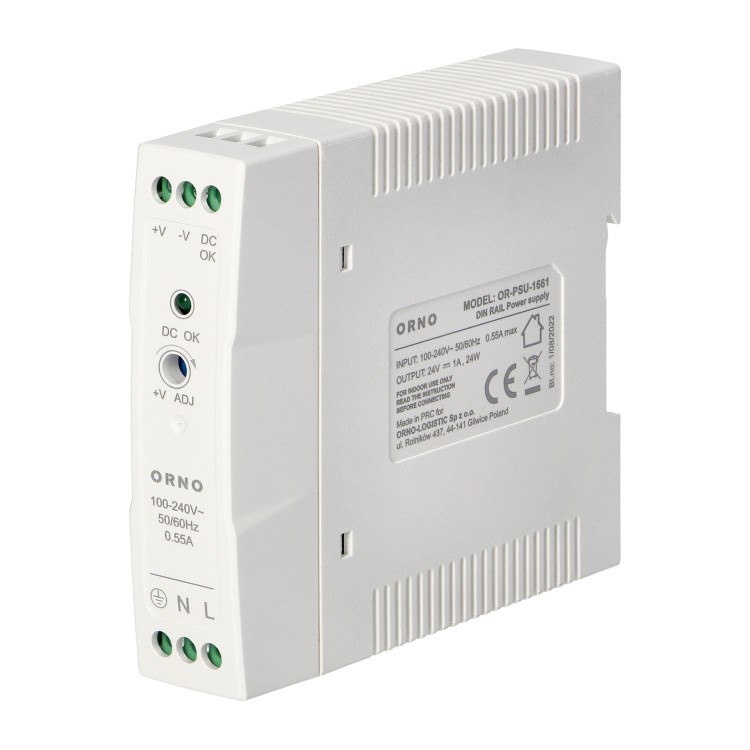 Zasilacz przemysłowy na szynę DIN, 24VDC 1A 20W, obudowa z tworzywa sztucznego OR-PSU-1661 ORNO