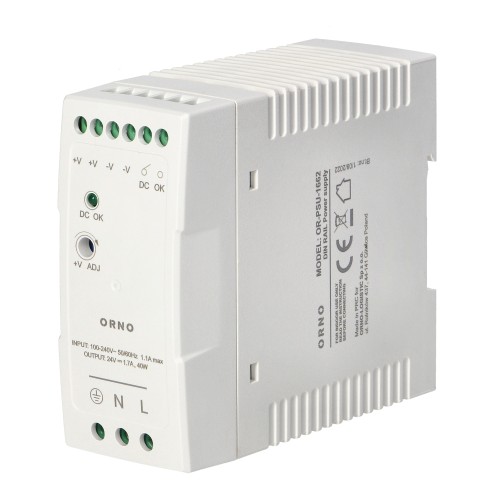 Zasilacz przemysłowy na szynę DIN, 24VDC 1,7A 40W, obudowa z tworzywa sztucznego OR-PSU-1662 ORNO