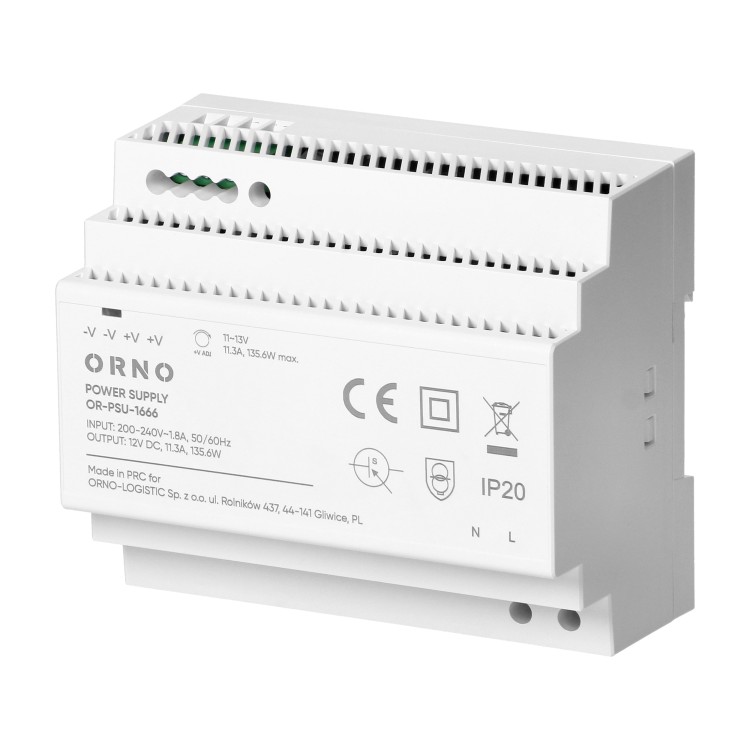 Zasilacz na szyne DIN 12VDC 11.3 A 135.6W 6 modułów OR-PSU-1666 ORNO