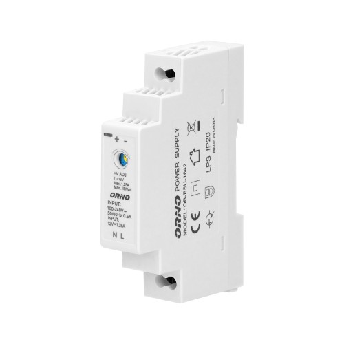Zasilacz na szynę DIN 12VDC, 1,25A, 15W, szerokość 1 moduł OR-PSU-1642 ORNO