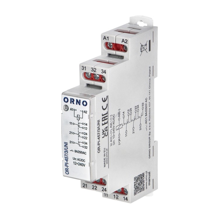 Przekaźnik instalacyjny 3P 8A ,12-230 VUC OR-PI-457/3/UNI ORNO
