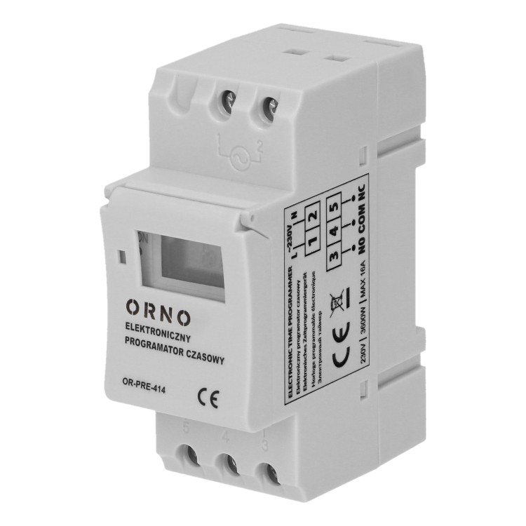 Elektroniczny programator czasowy, 16 programów, 2 moduły, DIN TH-35mm OR-PRE-414 ORNO