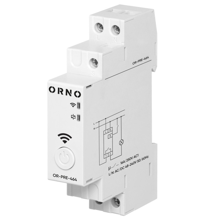 Elektroniczny programator astronomiczny i czasowy, 1 wyjście przekaźnikowe max.16A/230V, szerokość 1 moduł, DIN TH-35mm, Tuya Smart Wi-Fi OR-PRE-464 ORNO