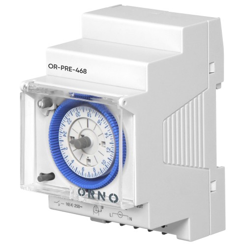 Mechaniczny programator czasowy 3 modułowy, 24 godziny, minimum 15 minut, 110-230 VAC, rezerwa 200 godzin OR-PRE-468 ORNO