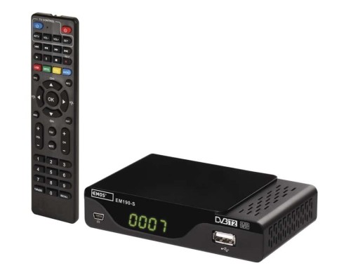 Dekoder Tuner DVB-T2 EM190-S HD J6014 Emos odbiornik do telewizji cyfrowej naziemnej DVB-T HEVC MPEG2 MPEG4 H.264 H.265