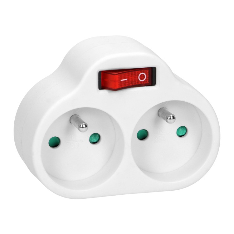 Rozgałęźnik 2x2P+Z z włącznikiem, biały OR-AE-13187 ORNO