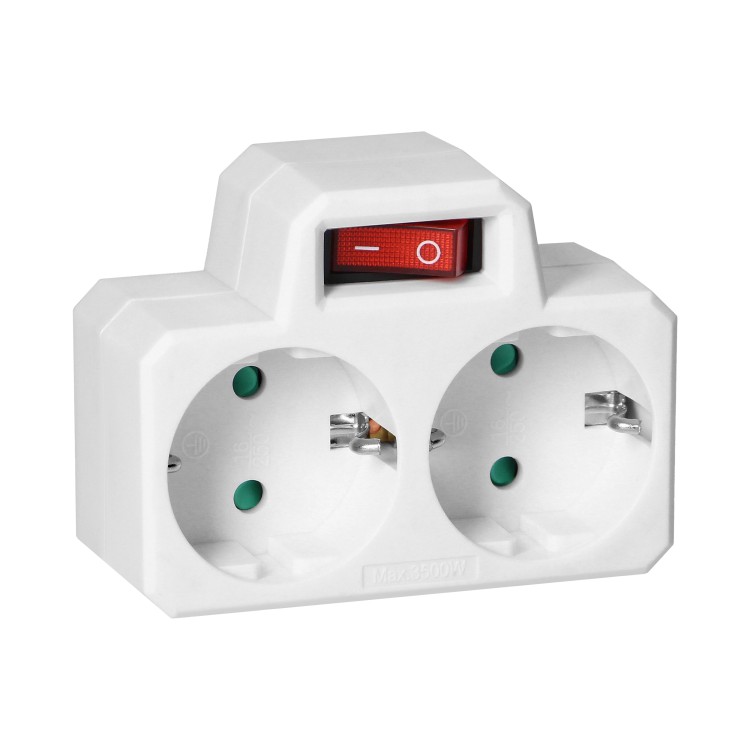 Rozgałęźnik 2x2P+Z (Schuko) z włącznikiem, biały OR-AE-13187(GS) ORNO