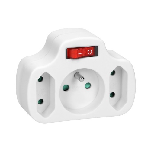 Rozgałęźnik 1x2P+Z, 2x2P/II z włącznikiem, biały OR-AE-13191 ORNO