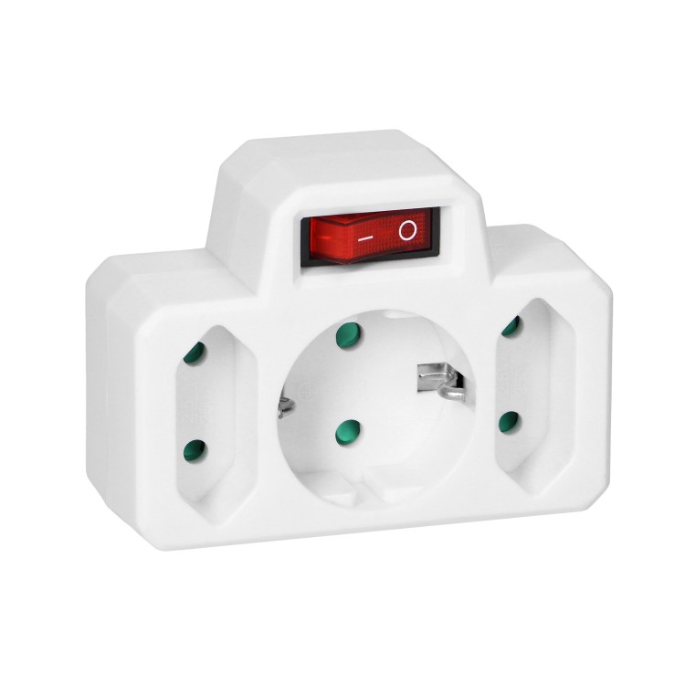 Rozgałęźnik 1x2P+Z (Schuko), 2x2P/II z włącznikiem, biały OR-AE-13191(GS) ORNO