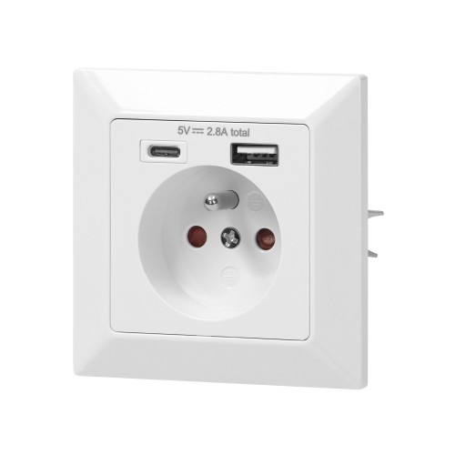 Gniazdo pojedyncze 2P+Z, USB-A + USB-C ,Wyjście 5VDC Max 2,8A OR-AE-13232 ORNO
