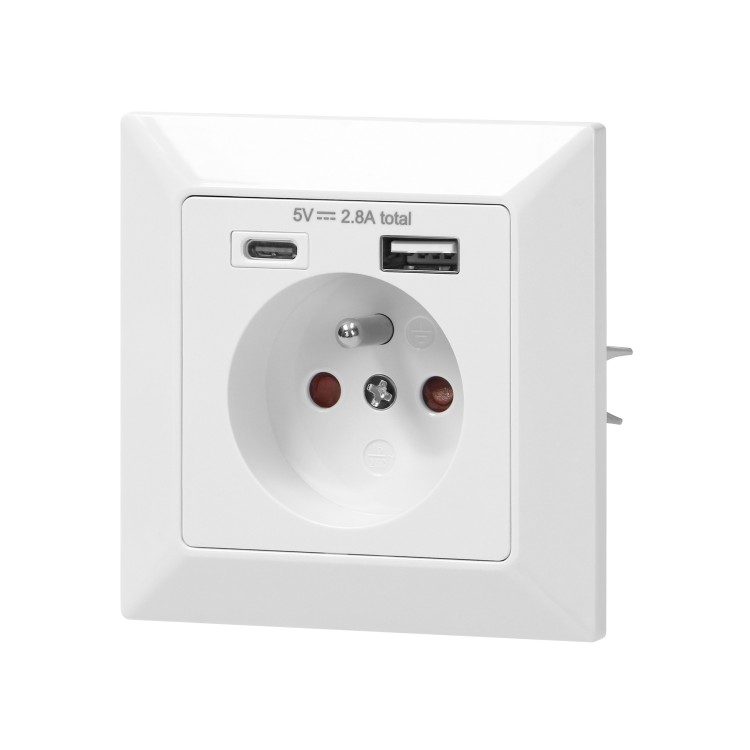 Gniazdo pojedyncze 2P+Z, USB-A + USB-C ,Wyjście 5VDC Max 2,8A OR-AE-13232 ORNO