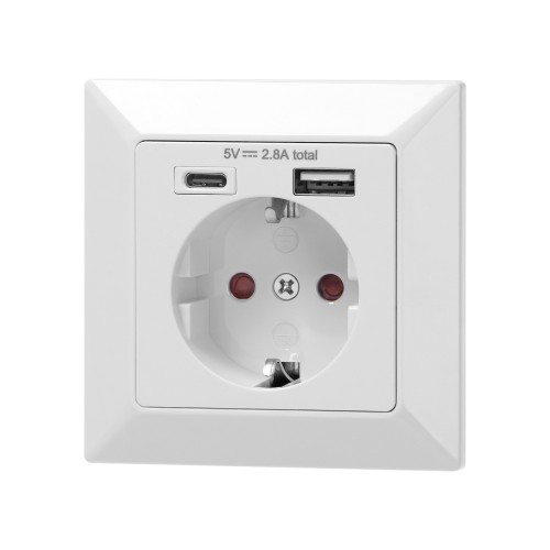 Gniazdo pojedyncze 2P+Z (Schuko), USB-A + USB-C, ,Wyjście 5VDC Max 2,8A OR-AE-13232(GS) ORNO