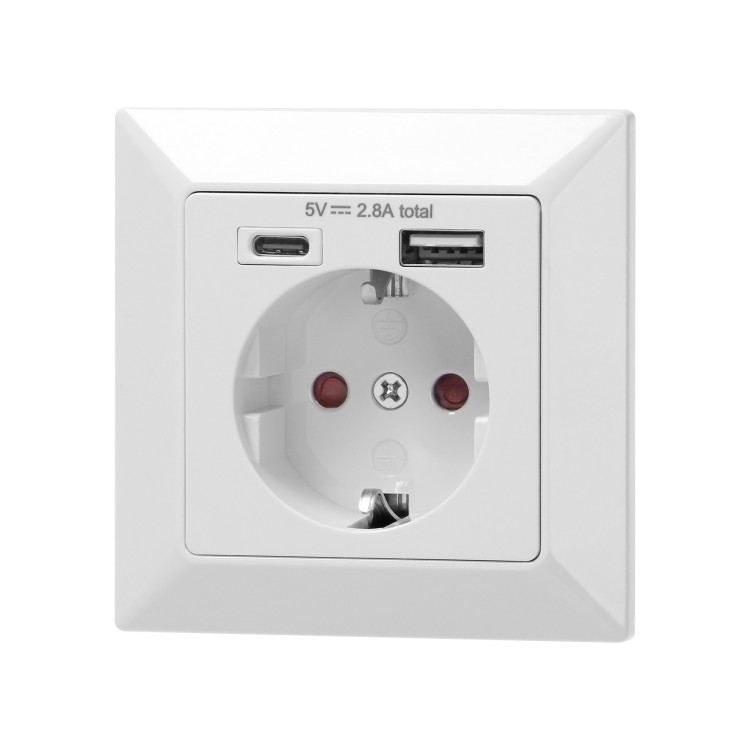 Gniazdo pojedyncze 2P+Z (Schuko), USB-A + USB-C, ,Wyjście 5VDC Max 2,8A OR-AE-13232(GS) ORNO