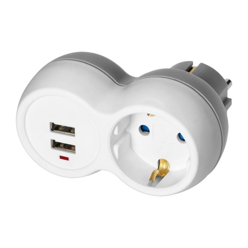 Rozgałęźnik 2P+Z + 2xUSB (Schuko), biało-szary OR-AE-13246(GS) ORNO