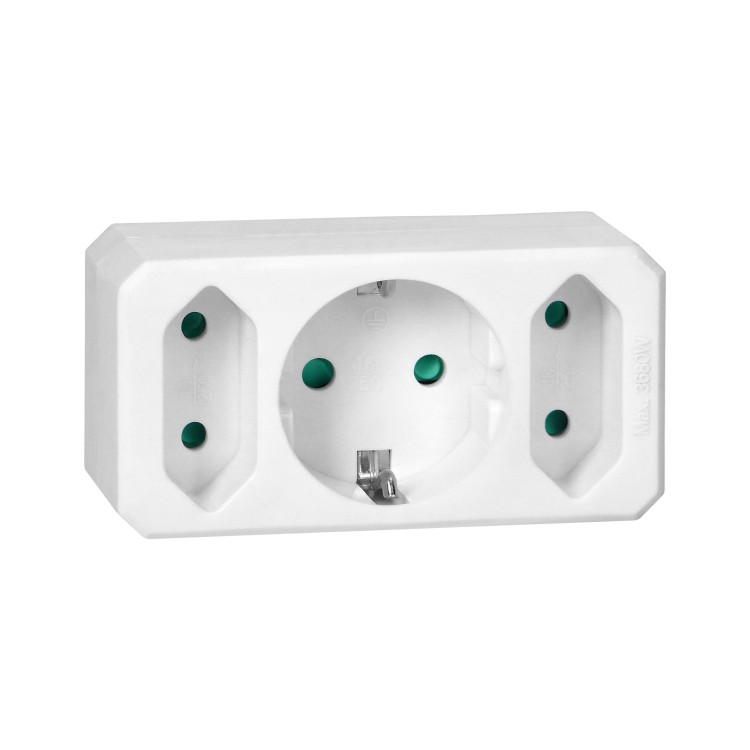 Rozgałęźnik 1x2P+Z (Schuko), 2x2P/II, biały OR-AE-13250(GS) ORNO