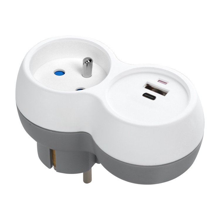 Rozgałęźnik 2P+Z, USB-A+C, biało-szary OR-AE-13302 ORNO