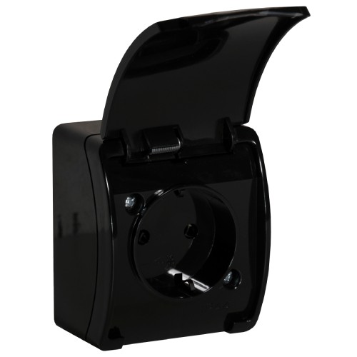 Gniazdo pojedyncze 2P+Z Schuko AQUATIC IP44 czarny, 10 szt. OR-OE-7105(GS)/B/10 ORNO