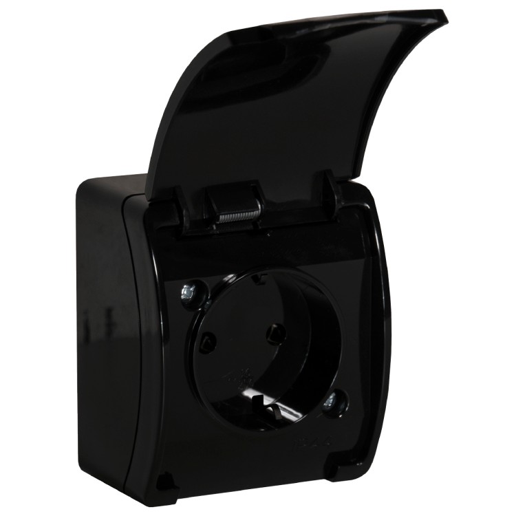 Gniazdo pojedyncze 2P+Z Schuko AQUATIC IP44 czarny, 10 szt. OR-OE-7105(GS)/B/10 ORNO