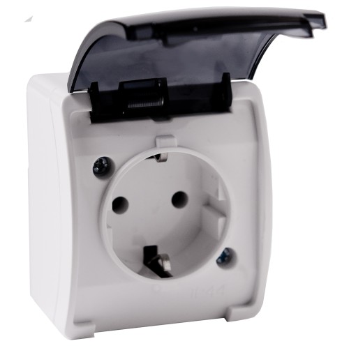 Gniazdo pojedyncze 2P+Z Schuko AQUATIC IP44 biały dymiony, 10 szt. OR-OE-7105(GS)/WT/10 ORNO