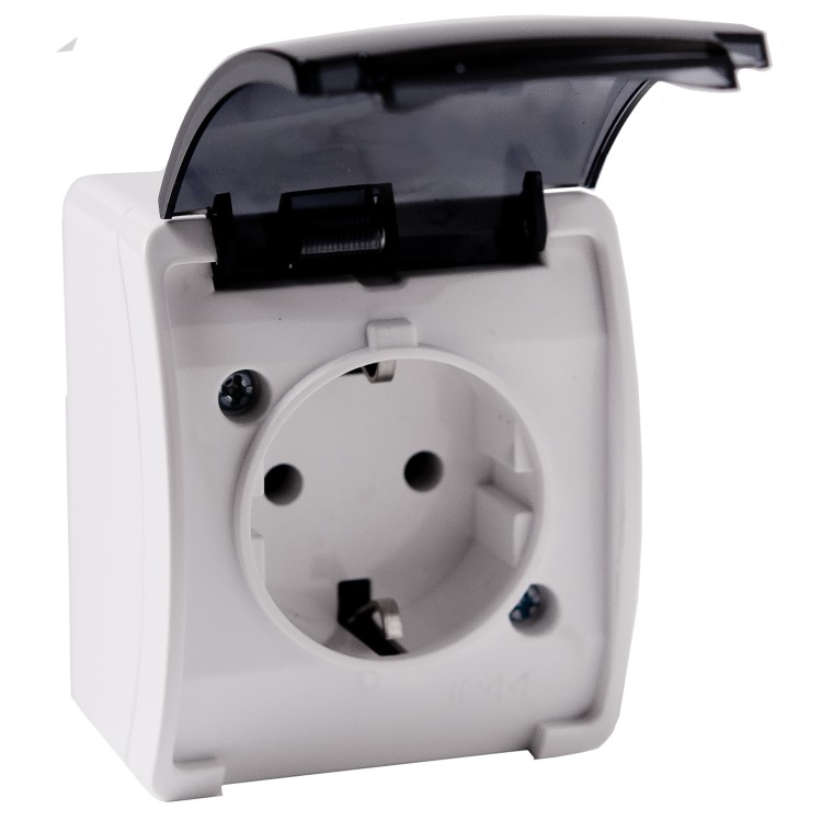 Gniazdo pojedyncze 2P+Z Schuko AQUATIC IP44 biały dymiony, 10 szt. OR-OE-7105(GS)/WT/10 ORNO