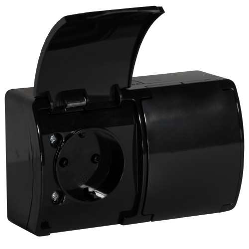 Gniazdo podwójne 2x2P+Z Schuko AQUATIC IP44 czarny, 10 szt. OR-OE-7106(GS)/B/10 ORNO