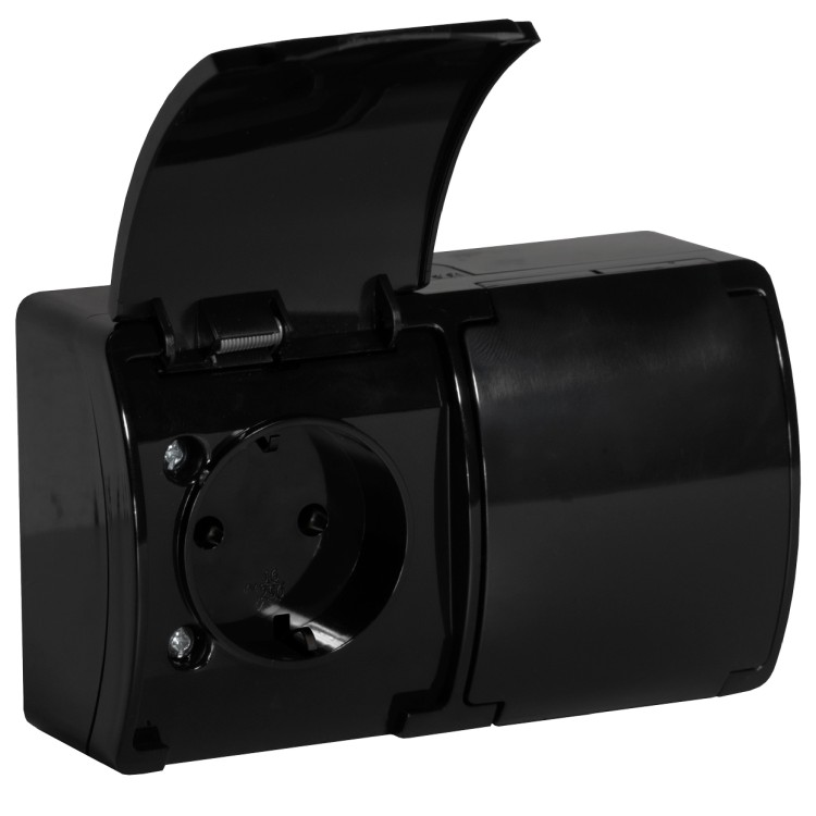 Gniazdo podwójne 2x2P+Z Schuko AQUATIC IP44 czarny, 10 szt. OR-OE-7106(GS)/B/10 ORNO