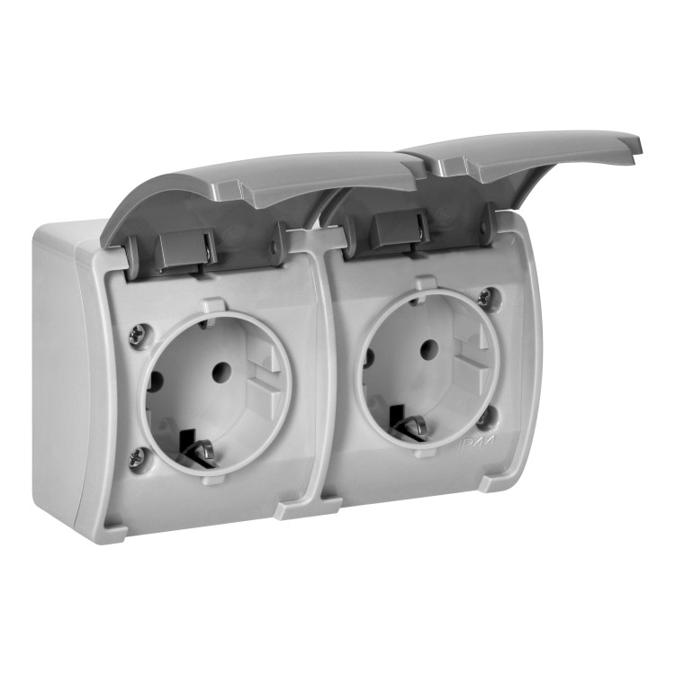 Gniazdo podwójne 2x2P+Z Schuko AQUATIC IP44 szary-grafit OR-OE-7106(GS)/GR ORNO