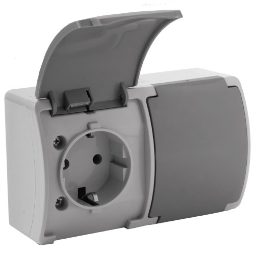 Gniazdo podwójne 2x2P+Z Schuko AQUATIC IP44 szary-grafit, 10 szt. OR-OE-7106(GS)/GR/10 ORNO