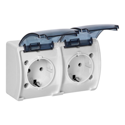 Gniazdo podwójne 2x2P+Z Schuko AQUATIC IP44 biały dymiony OR-OE-7106(GS)/WT ORNO